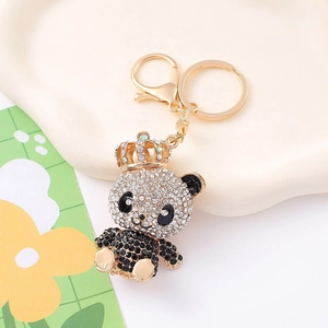 Sparkling crystal panda keychain with a gold crown, perfect luxury bag charm accessory
