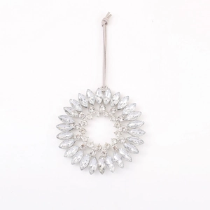 Décoration de Noël soleil étincelant en cristal avec strass sur une base en argent
