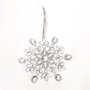 Sparkling silver snowflake ornament with rhinestones and elegant velvet hanging ribbon