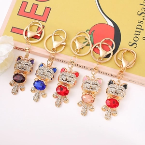 Süße Glückskatze Schlüsselanhänger Mit Strass Legierung Maneki Neko Tasche Anhänger Schlüsselanhänger Für Damen Mädchen Mode Schmuck Geschenk Zubehör