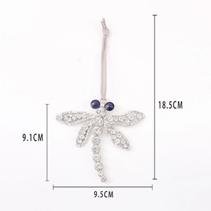 Silver dragonfly metal pendant with rhinestones and dimensions for Christmas decoration