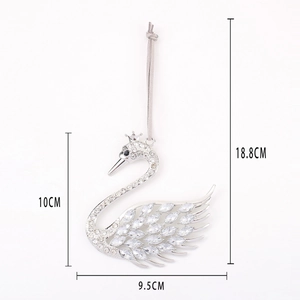 Elegant swan Christmas ornament with rhinestones and crown, dimensions shown 10cm x 9.5cm