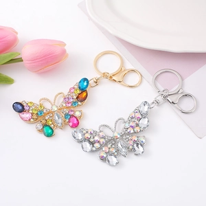 Porte-clés Papillon Strass Alliage de Zinc Métal Insecte Bijou de Sac Cadeau pour Femmes Or Argent Cristal Coloré Accessoire de Porte-clés