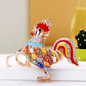 Creative Enamel Rooster Keychain Colorful Rhinestone Inlaid Zinc Alloy Animal Bag Charm Car Key Ring Pendant For Women