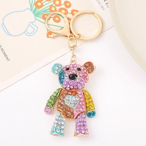 Luxus Zinklegierung Strass Bär Schlüsselanhänger Herz Muster Metall Schlüsselring Tasche Charme Anhänger Geschenk Für Damen Mädchen