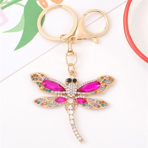 Sparkling Rhinestone Dragonfly Keychain Colorful Crystal Insect Car Pendant Metal Alloy Bag Charm For Women Luxury Jewelry Gift