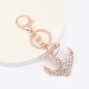 Porte-clés Ancre Nautique Alliage de Zinc Strass Cristal Bijou de Sac Or Rose Pendentif Métal Cadeau Pour Hommes Femmes