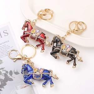 Double Sided Rhinestone Enamel Horse Keychain Zinc Alloy Zodiac Animal Bag Pendant Charm For Women Car Keys Fashion Gift