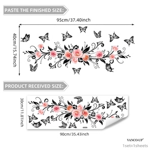 Pink rose and butterfly wall stickers dimensions for home window and wall decor