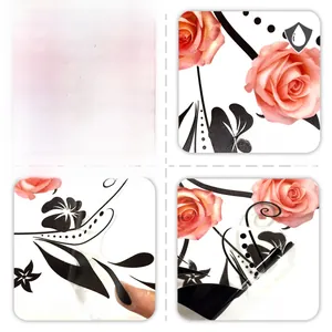 Detail of waterproof pink rose flower window sticker showing double-sided design and texture