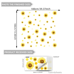 6er-Set statische Fensteraufkleber mit Sonnenblumen und Mond für die Glasdekoration
