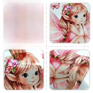 Detailed view of pink flower fairy wall sticker showing double-sided printing quality
