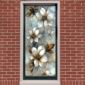 3D Embossed White Floral Window Privacy Film Static Cling Double Sided Decorative Glass Sticker For Home Bathroom Office