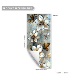 Floral glass window film 100x45cm with white brown embossed pattern for home decor