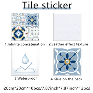 Waterproof marble pattern tile stickers with self-adhesive backing and leather texture