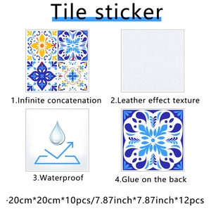 Detail of 20x20cm waterproof marble tile sticker with leather texture and adhesive backing