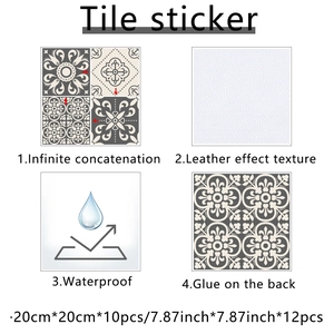 Detail of vintage marble tile stickers with leather texture and seamless pattern for wall
