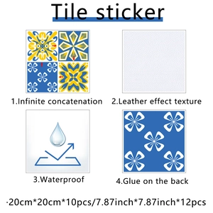 Waterproof self-adhesive marble pattern wall tile stickers 20x20cm for kitchen bathroom