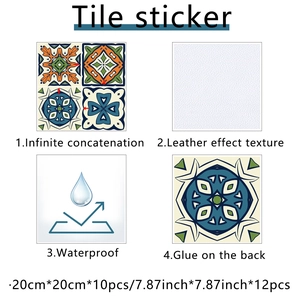 Waterproof self-adhesive marble pattern tiles with 20x20cm leather texture design