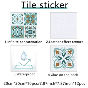 Close-up of 20x20cm retro marble pattern wall stickers showing waterproof leather texture