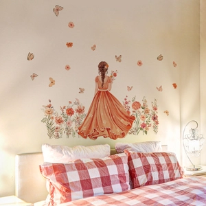 Stickers muraux avec fille et fleurs pour décoration de chambre d'enfant et intérieur