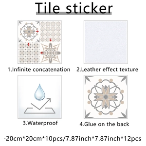 Waterproof vintage mandala tile stickers with leather texture and self-adhesive backing