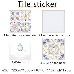 Macro view of blue and orange mandala tile sticker with waterproof leather texture