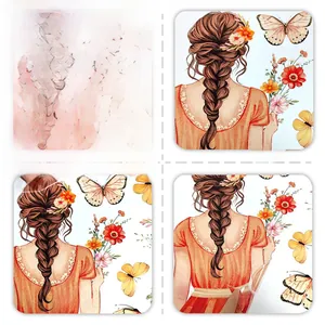 Détail de l'autocollant mural fille avec fleurs et papillons pour chambre d'enfant