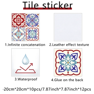Detail of vintage marble tile stickers showing waterproof leather texture and self-adhesive back