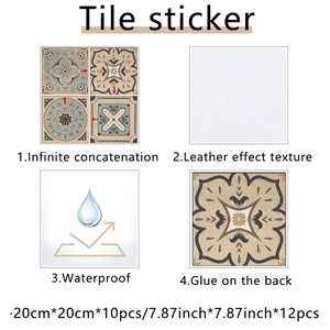 Close-up of waterproof faux marble tile stickers with leather texture and self-adhesive backing