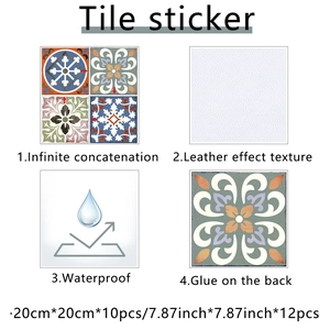 Waterproof vintage marble pattern tile stickers with leather texture and self-adhesive back