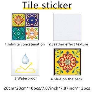 Detail of waterproof marble pattern tile stickers with self-adhesive leather texture