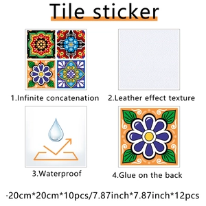 Detail of 20cm waterproof marble pattern tile stickers with leather texture and adhesive