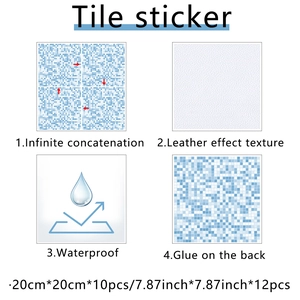 Waterproof blue marble mosaic tile stickers with leather texture for bathroom decor