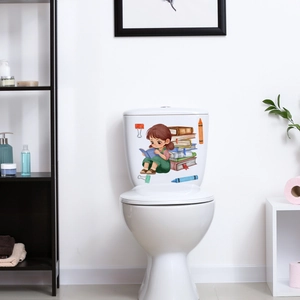 Detail shot of luminous girl reading a book wall sticker on a bathroom tank