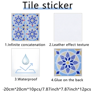 Waterproof mandala tile stickers with leather texture and self-adhesive backing details