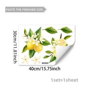 Detailed size chart for luminous lemon flower wall stickers showing dimensions 40x30cm