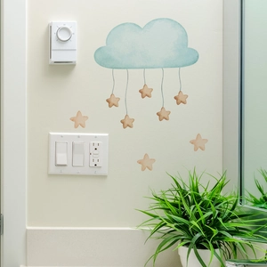 Detailed view of luminous cartoon cloud and stars wall stickers for home decoration