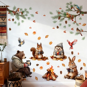 Adesivi murali animali del bosco con orso e scoiattolo per cameretta dei bambini