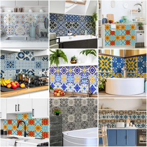Retro Mediterranean Self Adhesive Tile Stickers For Kitchen Bathroom Waterproof PVC Mandala Geometric Pattern Wall Decals
