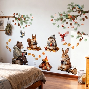 Adesivi murali animali della foresta con orsetti e rami per camera da letto bambini