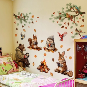 Adesivi murali animali del bosco con orsi per decorare la cameretta dei bimbi