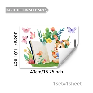 Detailed view of luminous rabbit and mushroom wall decals with dimensions 40x30cm