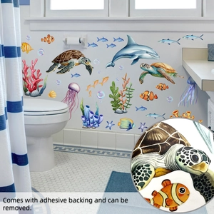 Macro-opname van zelfklevende schildpad muurstickers met hoogwaardige oceaanprint