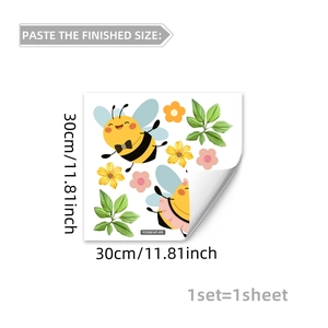 Luminous cartoon bee and sunflower wall sticker sheet measuring 30x30cm for home decor