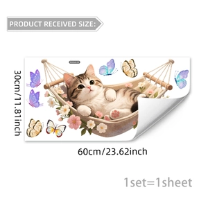 Detail showing cartoon cat hammock window sticker dimensions of 30cm by 60cm