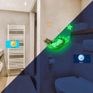 Glow-in-the-dark wall sticker featuring a cool cat in a hammock for home decor