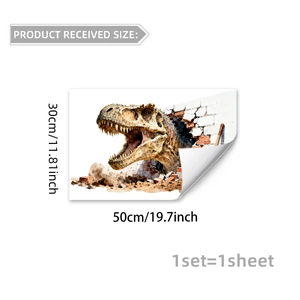 Détail de sticker mural 3D dinosaure T-Rex avec effet brise-mur pour chambre d'enfant