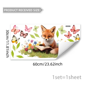 Cartoon fox and butterfly static window cling decal size chart 30x60cm dimensions