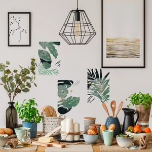 Nordic tropical green leaf wall stickers with gold accents for home living room decor